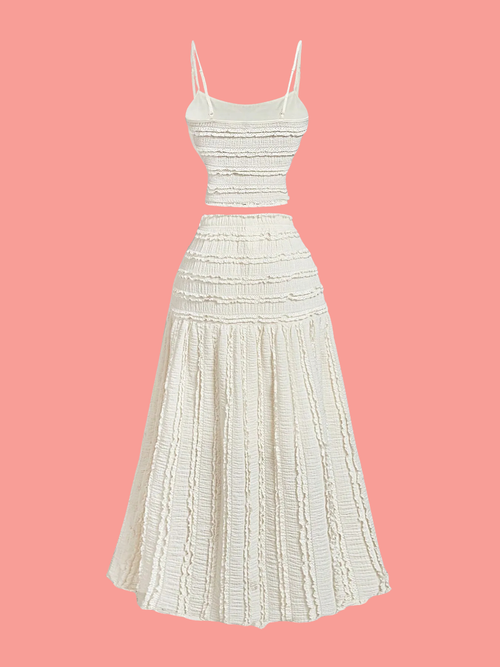 Bianca Boho Off-White Frilly Scoop-Neck Cami Close-Up of Spaghetti Strap | My Whimsical Romance