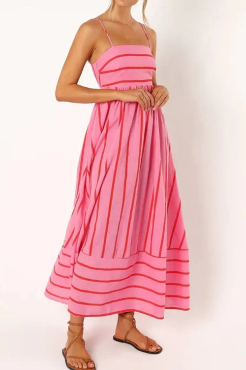 Candy Pink Striped Spaghetti Strap Square Neck Dress with Empire Waist | My Whimsical Romance