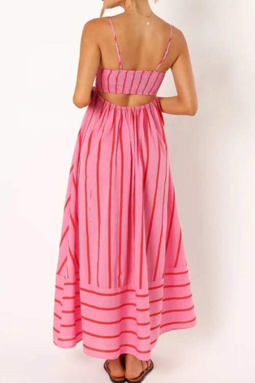 Candy Pink Striped Spaghetti Strap Square Neck Dress with Empire Waist | My Whimsical Romance