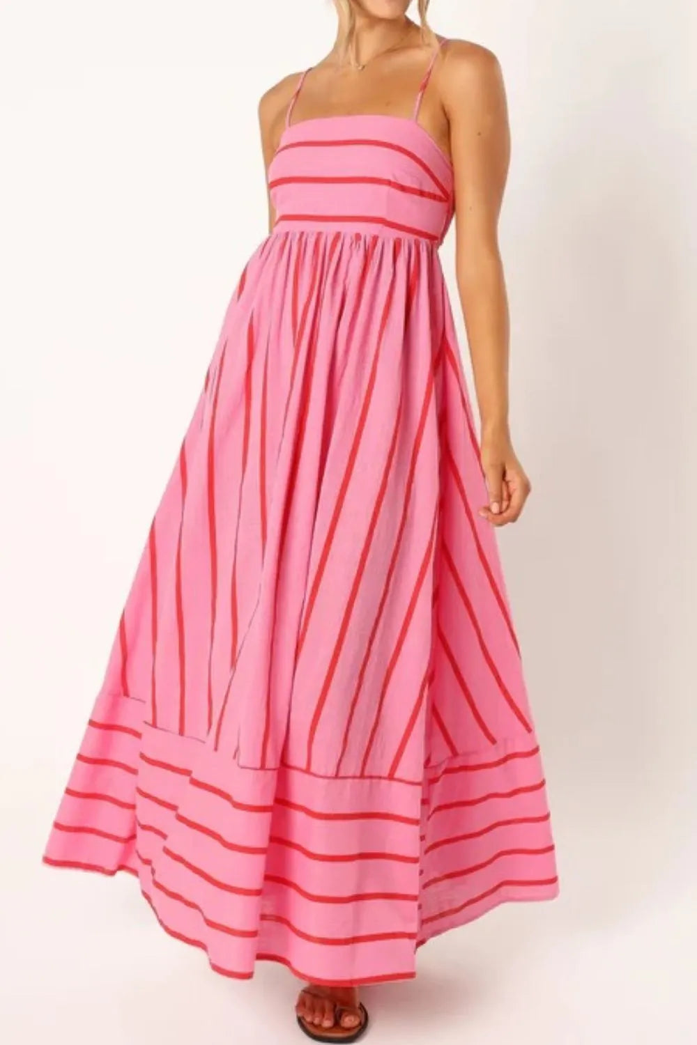 Candy Pink Striped Spaghetti Strap Square Neck Dress with Empire Waist | My Whimsical Romance
