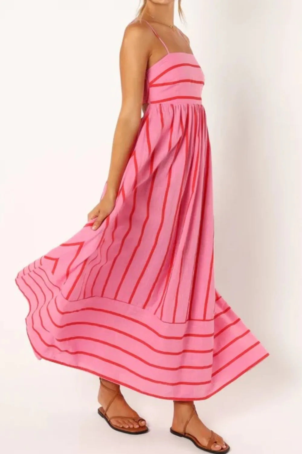 Candy Pink Striped Spaghetti Strap Square Neck Dress with Empire Waist | My Whimsical Romance