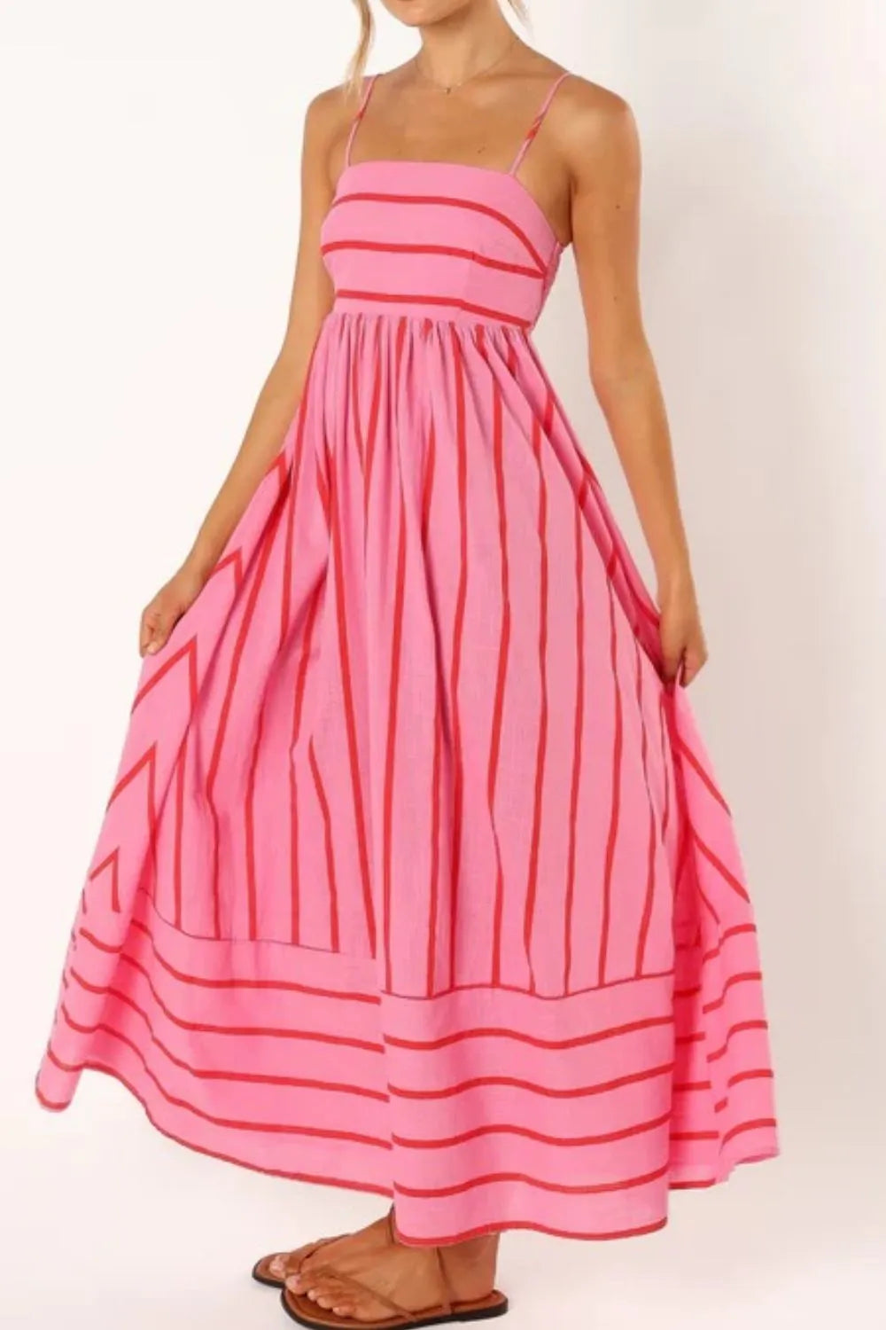 Candy Pink Striped Spaghetti Strap Square Neck Dress with Empire Waist | My Whimsical Romance