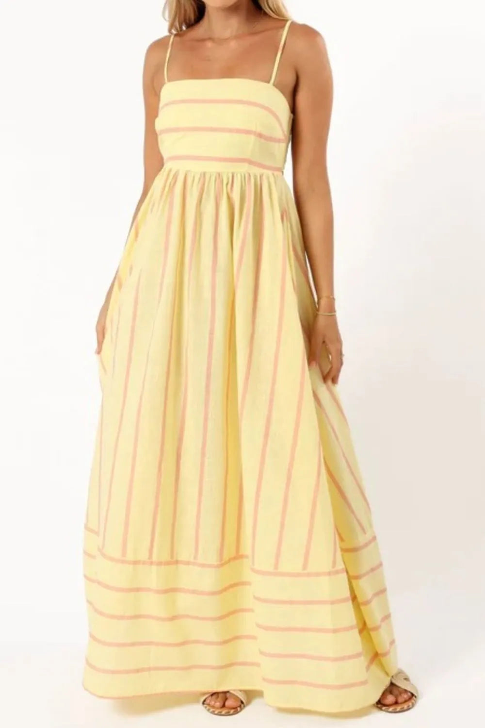 Candy Yellow Striped Spaghetti Strap Square Neck Dress with Empire Waist | My Whimsical Romance