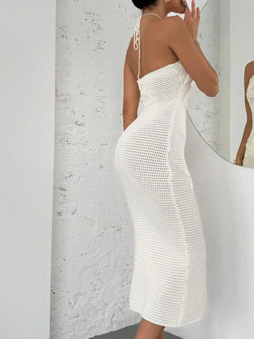 Estrella White Halter Midi Starfish Crochet Dress | My Whimsical Romance