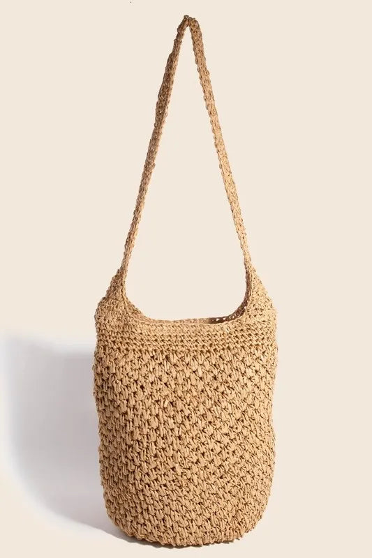 Felicity Brown Straw Boho Hobo Shoulder Bag for Women | My Whimsical Romance
