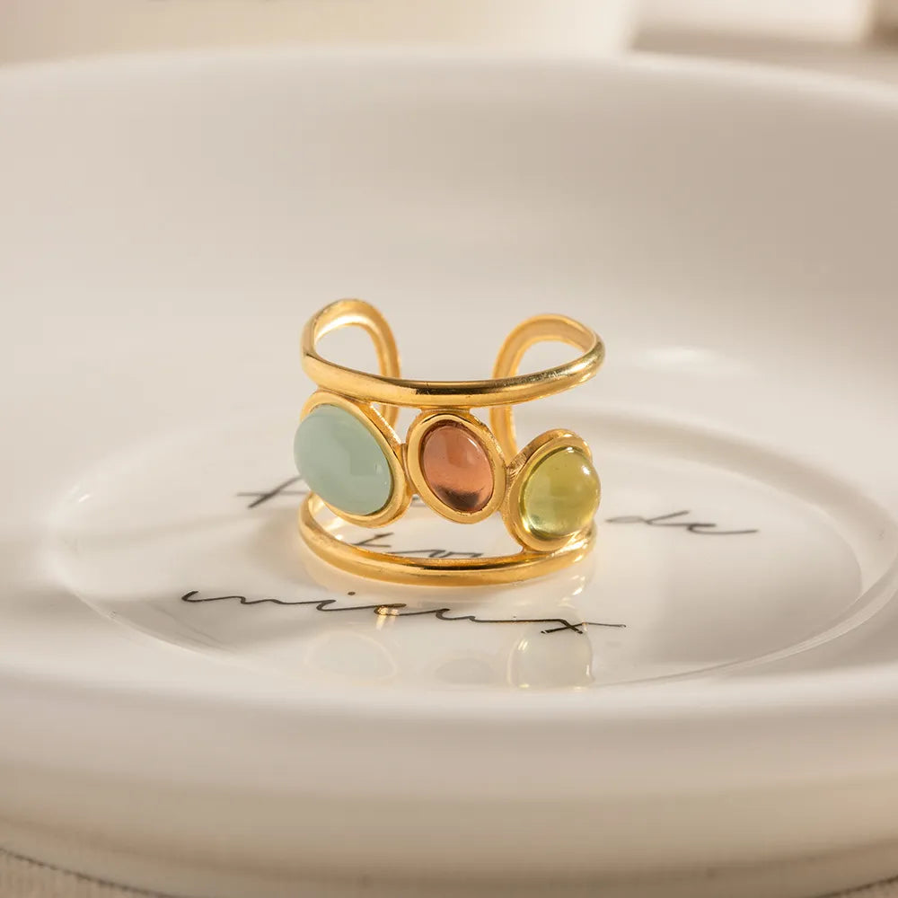Colorful Modern Open Cuff 18K Gold Ring With Faux Gemstones | My Whimsical Romance