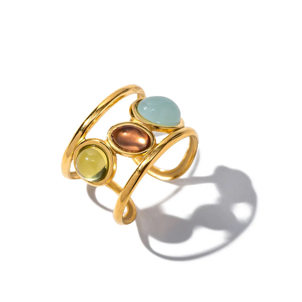 Colorful Modern Open Cuff 18K Gold Ring With Faux Gemstones | My Whimsical Romance