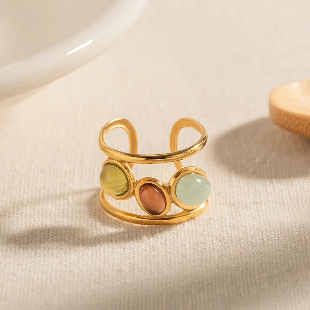Colorful Modern Open Cuff 18K Gold Ring With Faux Gemstones | My Whimsical Romance