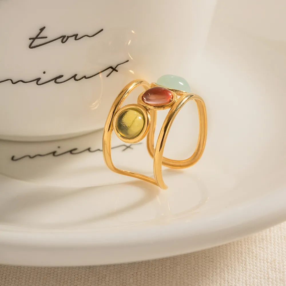 Colorful Modern Open Cuff 18K Gold Ring With Faux Gemstones | My Whimsical Romance