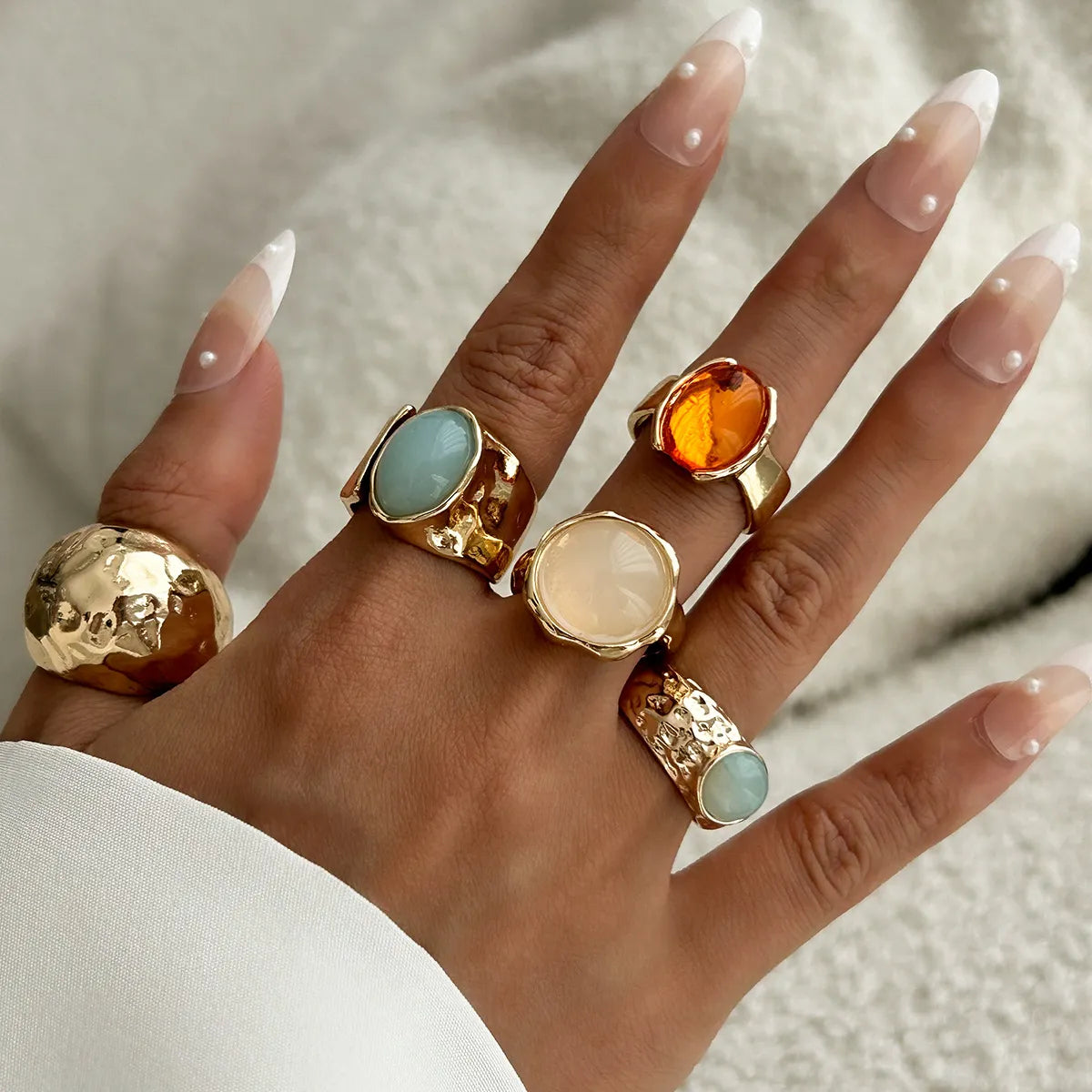 Eclectic 5-piece 18k Gold Ring Set With Faux Gemstones | My Whimsical Romance