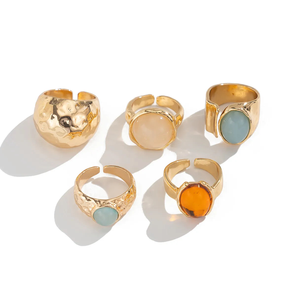 Eclectic 5-piece 18k Gold Ring Set With Faux Gemstones | My Whimsical Romance