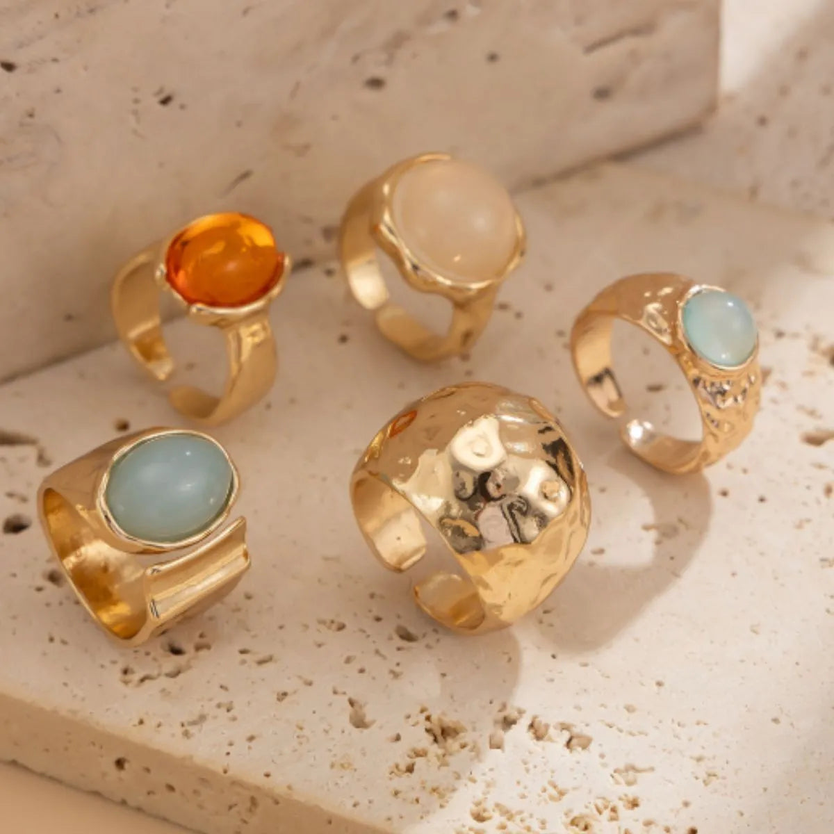 Eclectic 5-piece 18k Gold Ring Set With Faux Gemstones | My Whimsical Romance
