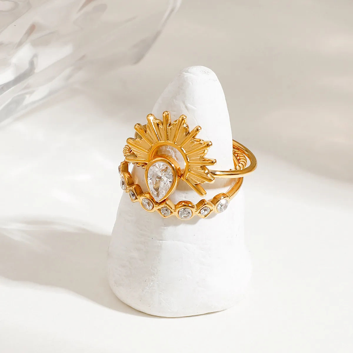 18K Gold Boho Sunburst Rhinestone Ring Stack For Women | My Whimsical Romance