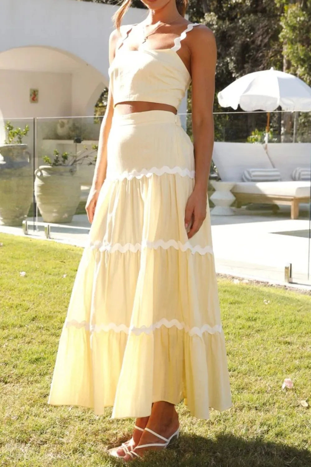 Butter Yellow Two-Piece Skirt Set Outfit With Cami Top & Maxi Skirt | My Whimsical Romance