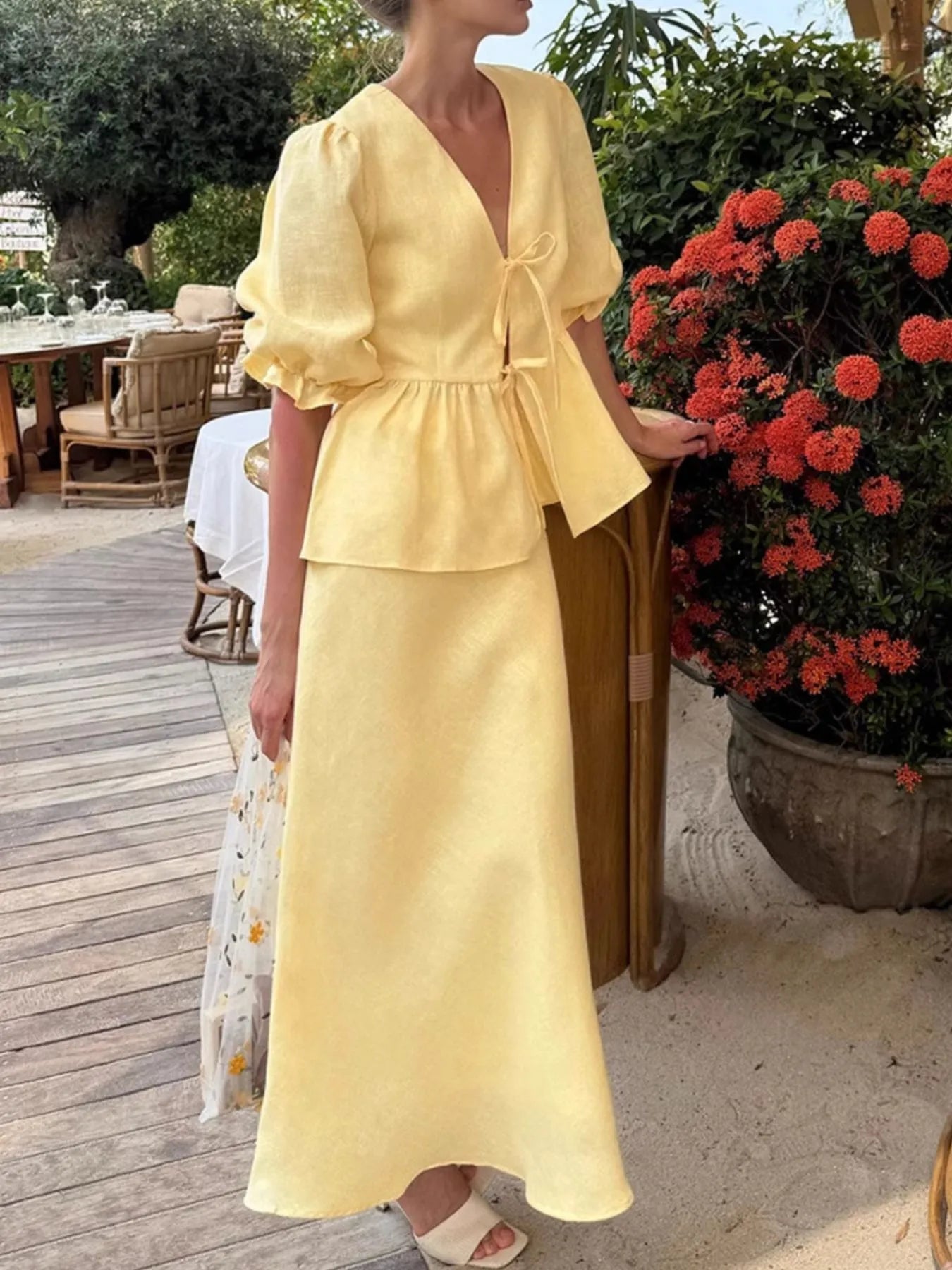 Butter Yellow Two Piece Skirt Set Outfit with Ruffles | My Whimsical Romance