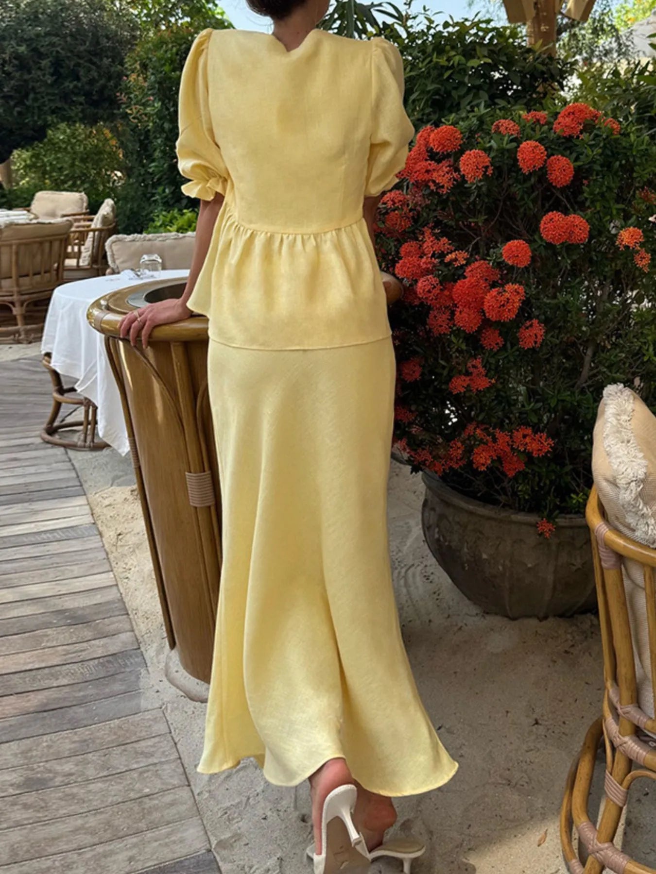 Butter Yellow Two Piece Skirt Set Outfit with Ruffles | My Whimsical Romance