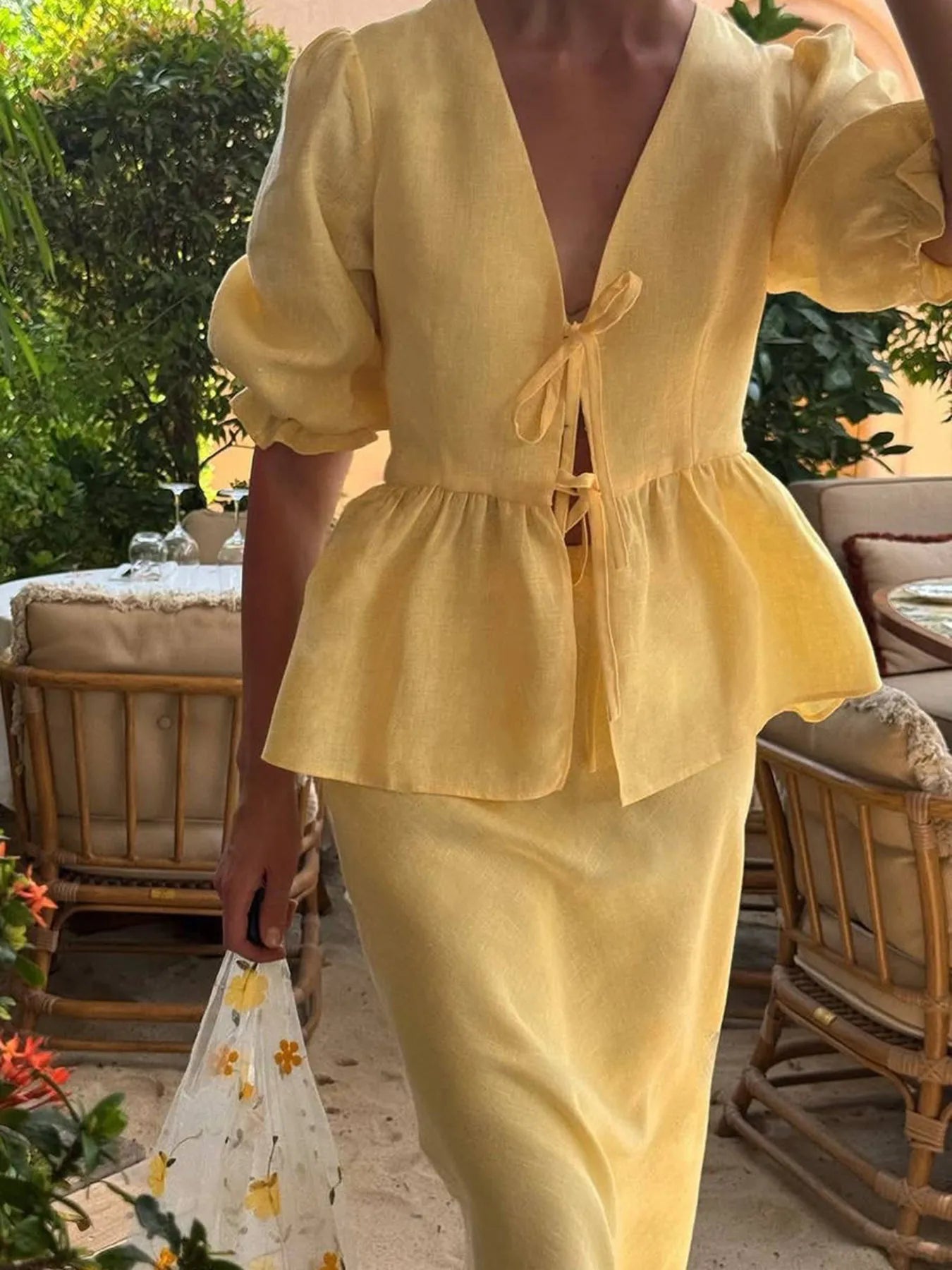 Butter Yellow Two Piece Skirt Set Outfit with Ruffles | My Whimsical Romance