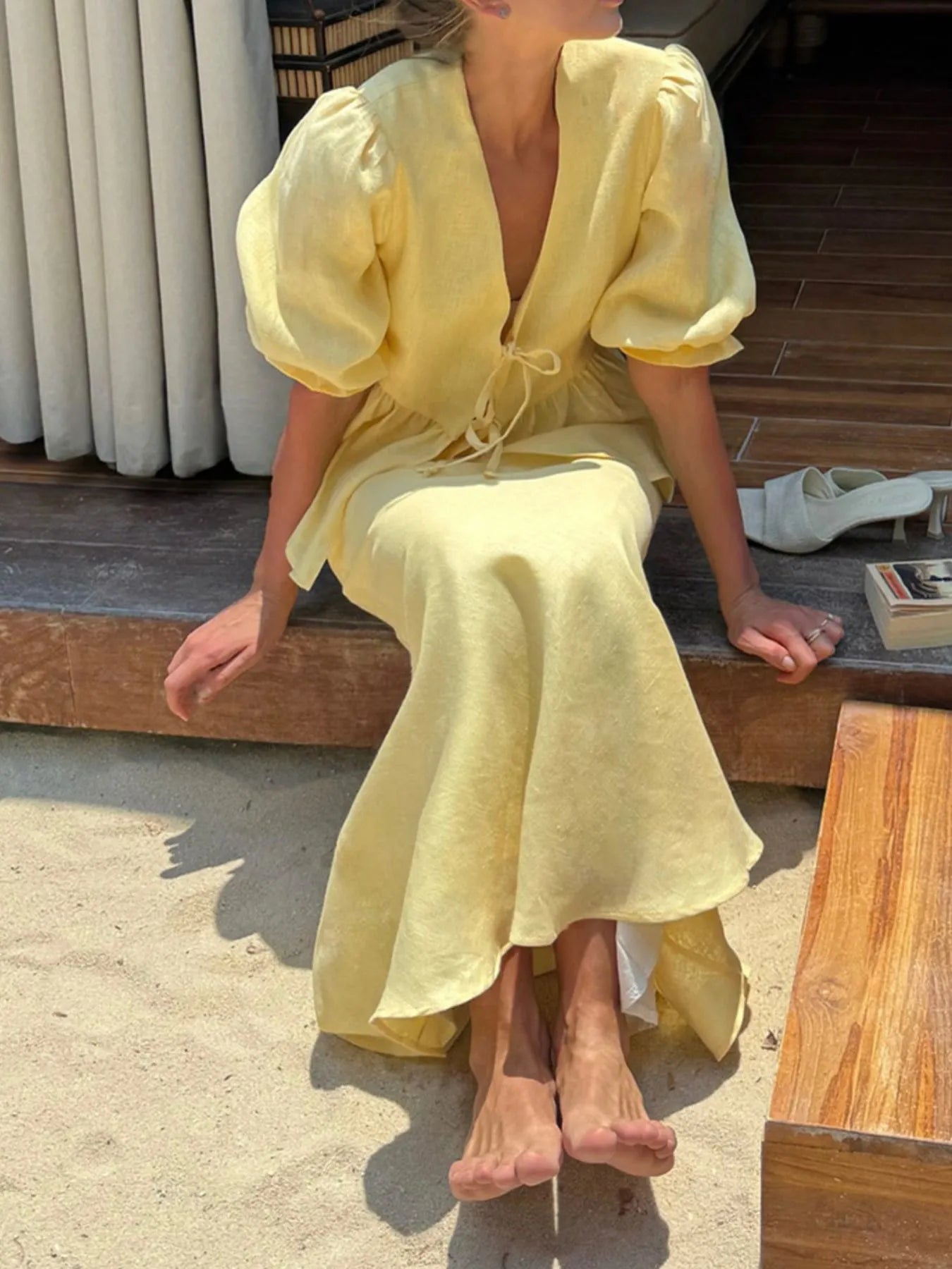 Butter Yellow Two Piece Skirt Set Outfit with Ruffles | My Whimsical Romance