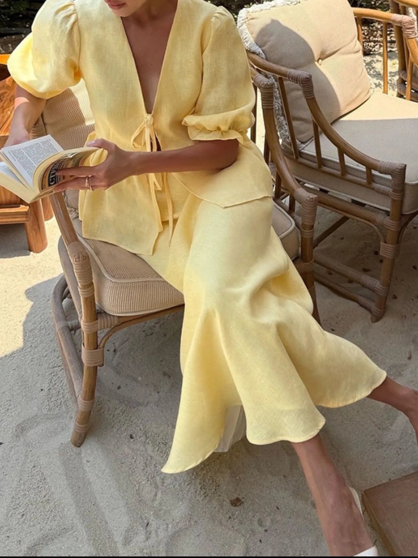 Butter Yellow Two Piece Skirt Set Outfit with Ruffles | My Whimsical Romance