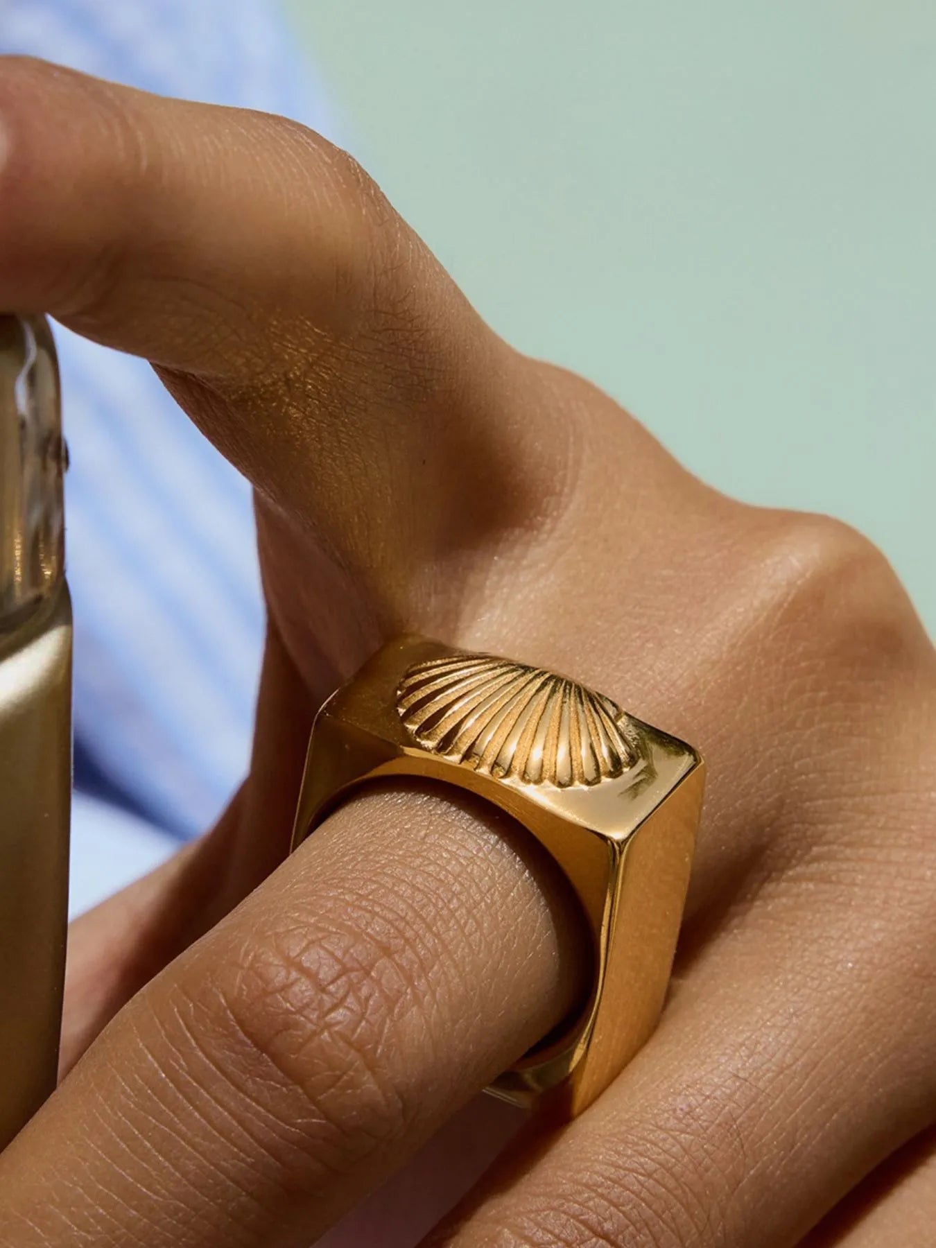 Thalassa Wide Band 18k Gold Ring With Shell Signet | My Whimsical Romance