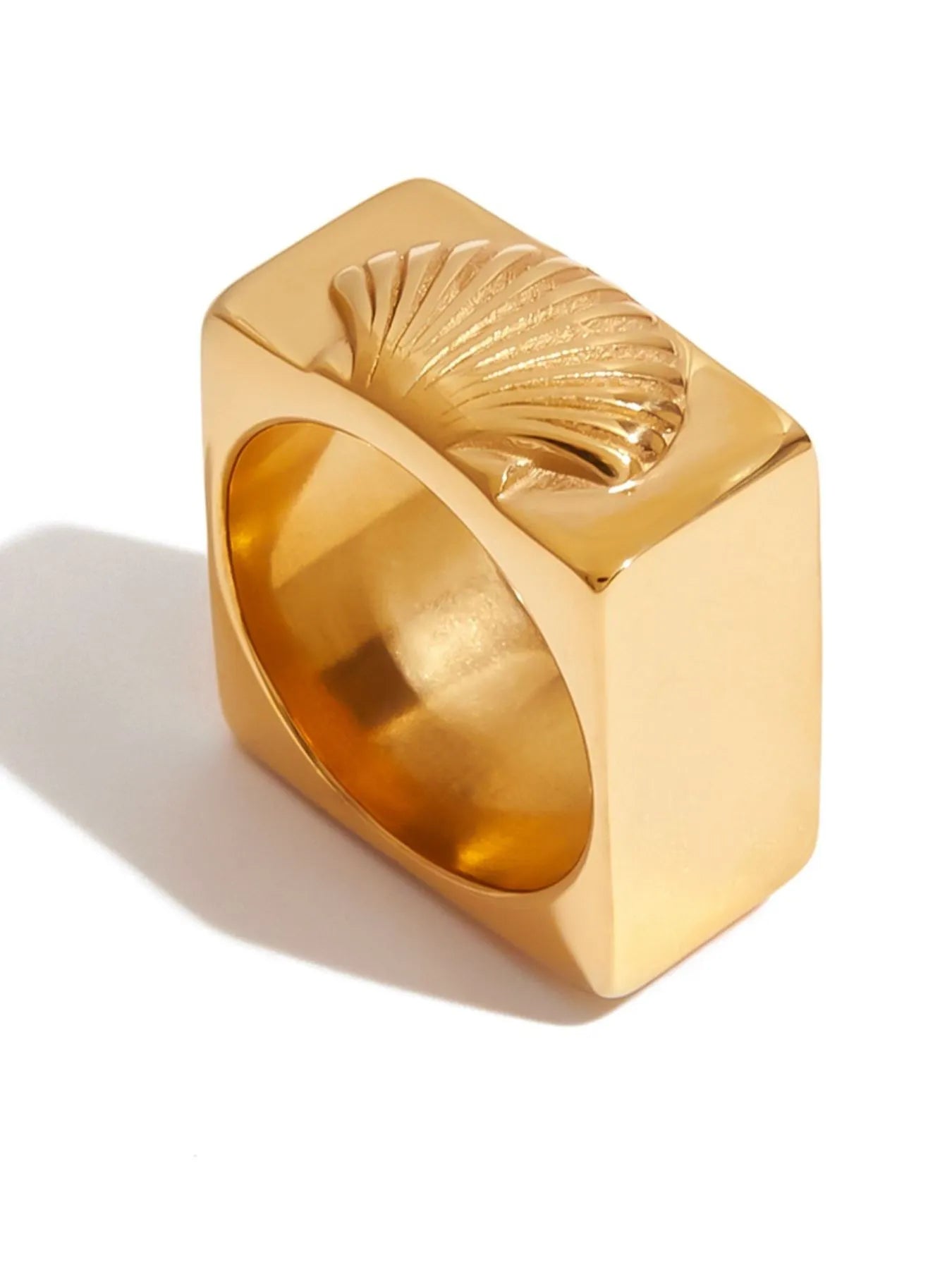 Thalassa Wide Band 18k Gold Ring With Shell Signet | My Whimsical Romance